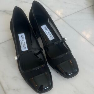 Jimmy Choo Elisa Black Heels with Pearl Accent